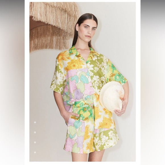 Alemais Tops - NWT Alemais Linen Patchwork Multicolor Floral Top